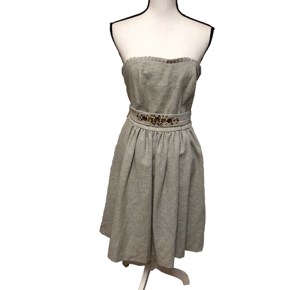 Banana Republic Dress Gray size 10 Cocktail Strapless Embellished beads Belt